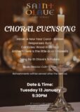 Choral Evensong – Tuesday 13th  January – 5:30PM