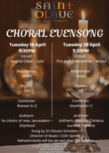 Read more about the article Choral Evensong – Tuesday, 14 April – 5:30pm