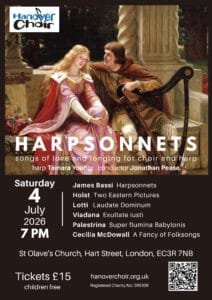 Read more about the article Saturday 4th July 2026 – 7.00pm-8.30pm – Hanover Choir Summer Concert – ‘Harpsonnets’ – Songs of Love & Longing for Choir & Harp